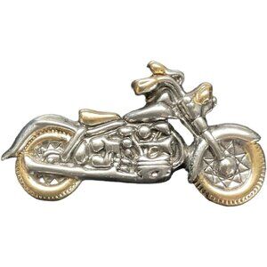 Vintage Silver & Gold Tone Motorcycle Brooch Pin